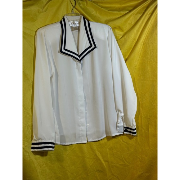 Jordan Tops - Vintage Jordan White Sailor Collar Blouse Navy Blue Striped Cuffs Size Medium
